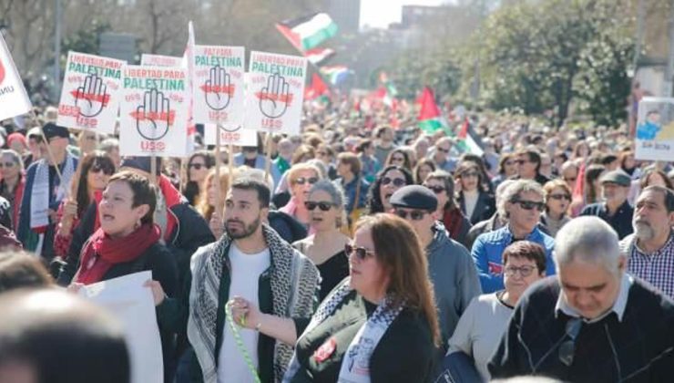 İspanya’da binlerce kişi “Gazze” için yürüdü! Hükümete sert tepki